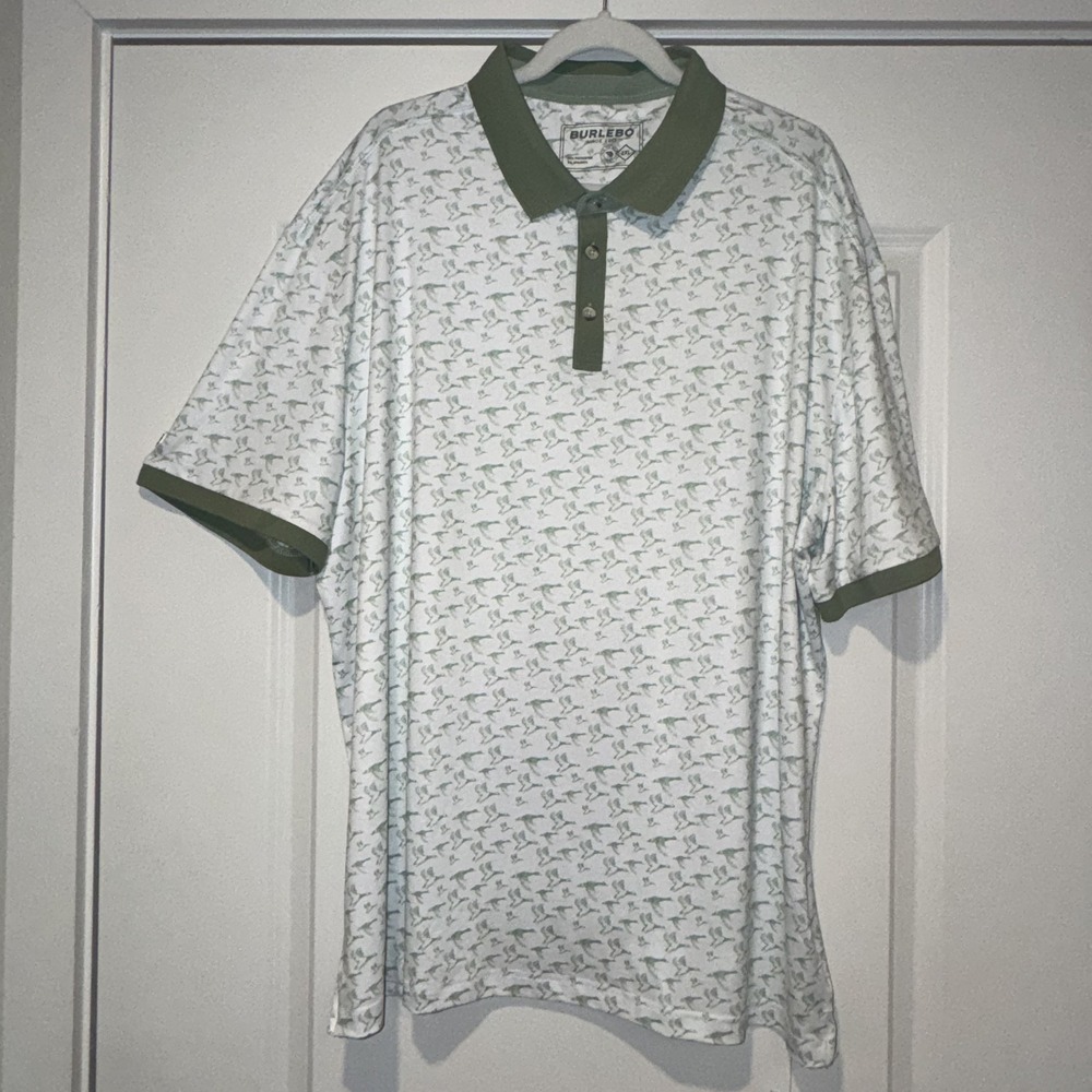 Burlebo Polo Performance Shirt Mens 2XL Golf Ringer Polo Duck Season White Green